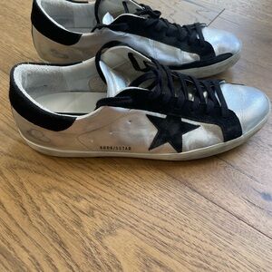 Golden Goose Silver and Black Star Sneakers